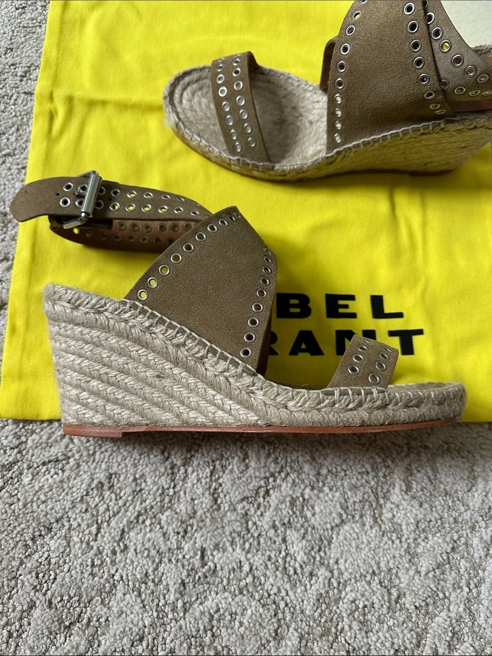 Isabel Marant Brown Leather Studded Espadrille Wedge Sandals